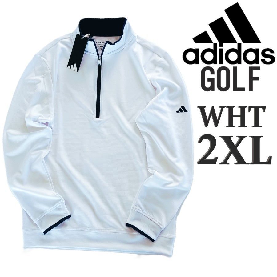 新品 白 2XL アディダス ゴルフ 長袖 ハーフジップシャツ メンズ