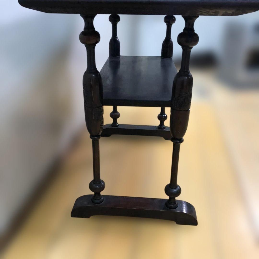 送料無料 アンティーク調 木製テーブル 葡萄彫刻 花台 飾り棚 サイド