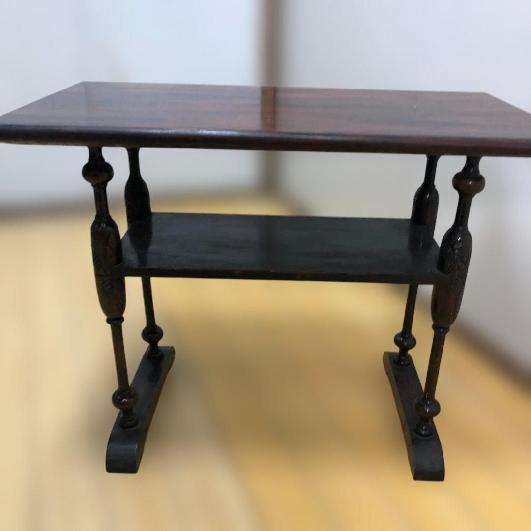 送料無料 アンティーク調 木製テーブル 葡萄彫刻 花台 飾り棚 サイド