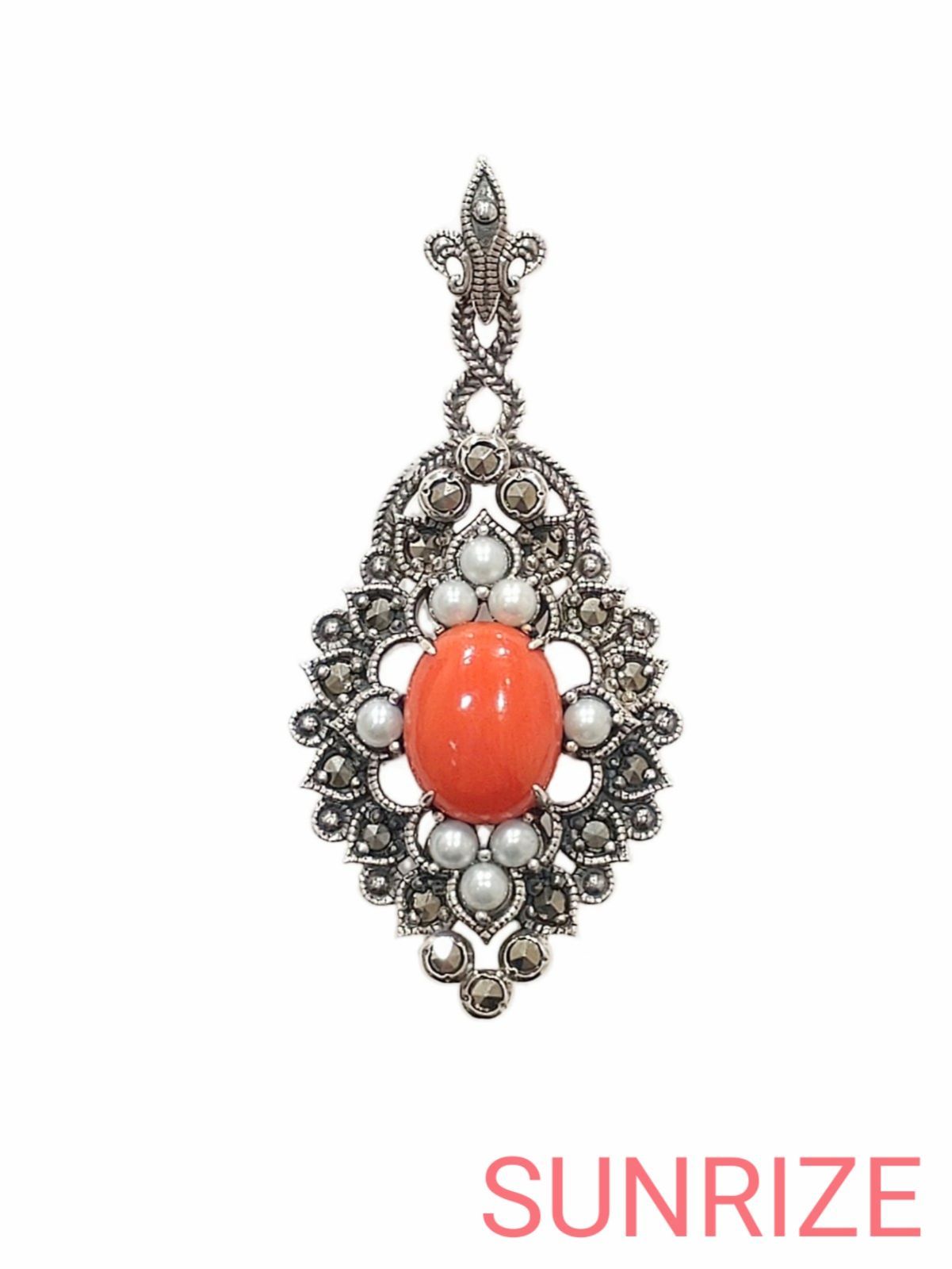 碌山 ロクザン サンゴ パール マーカサイト ペンダントトップ T 411