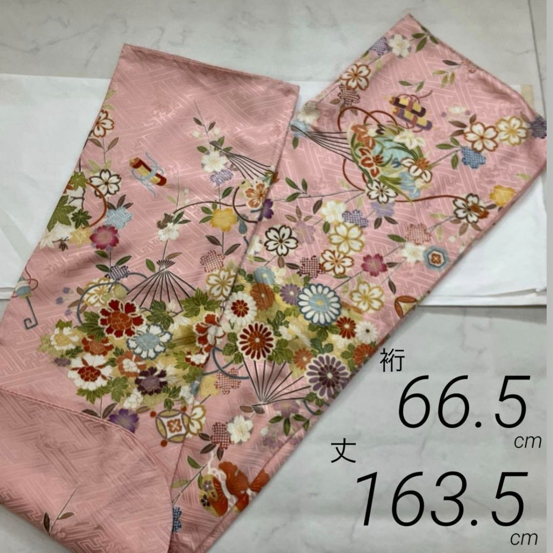 kimono one◆kimonoarisa◆振袖◆友禅◆正絹◆ピンク◆裄長◆ロング◆広衿◆ソフトガード加工済◆京都きもの友禅◆裄66.5肩丈163.5