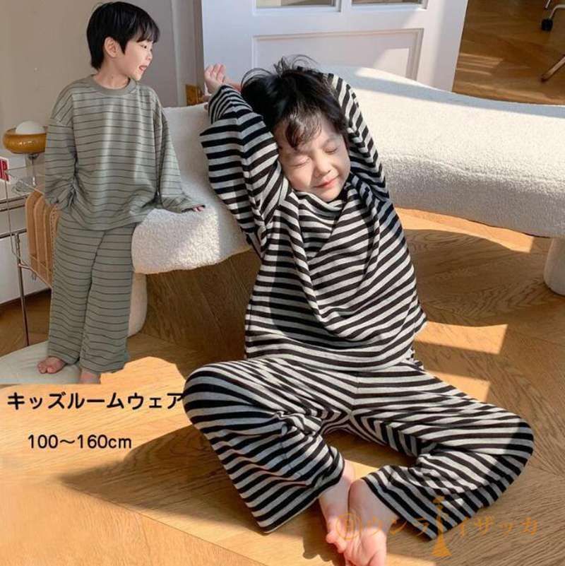 パジャマ キッズ 男の子 女の子 長袖 綿100％ 子供 ボーダー柄 春 夏 先染め天竺ボーダー 女の子（柄ボーダー）の通販 パジャマ（男の子 女の子） 長袖ルームウェア おそろい