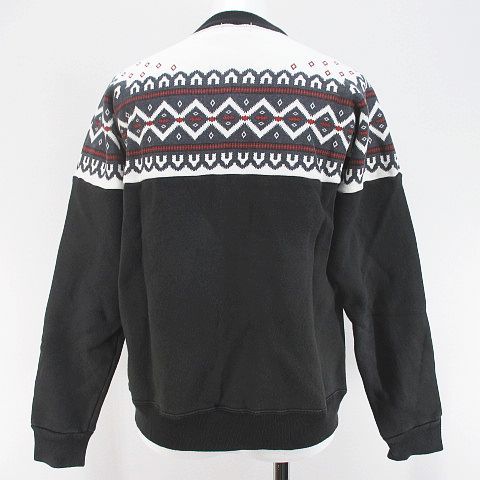 ウエアハウス 雪柄 長袖 スウェット トレーナー 38 黒系 ブラック ジップアップ 裏起毛 リブ