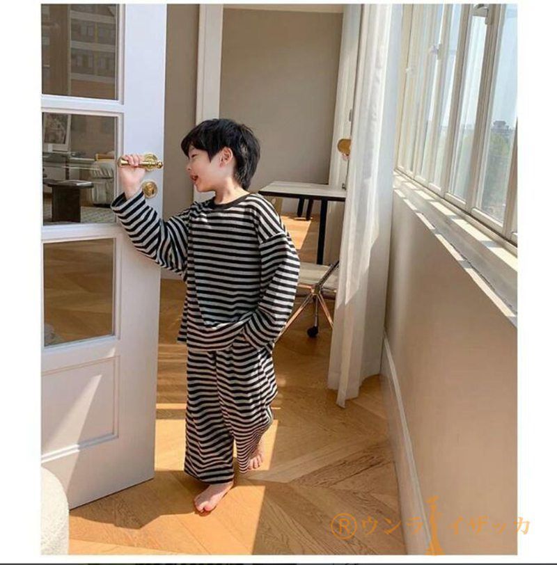 パジャマ キッズ 男の子 女の子 長袖 綿100％ 子供 ボーダー柄 春 夏 先染め天竺ボーダー 女の子（柄ボーダー）の通販 パジャマ（男の子 女の子） 長袖ルームウェア おそろい