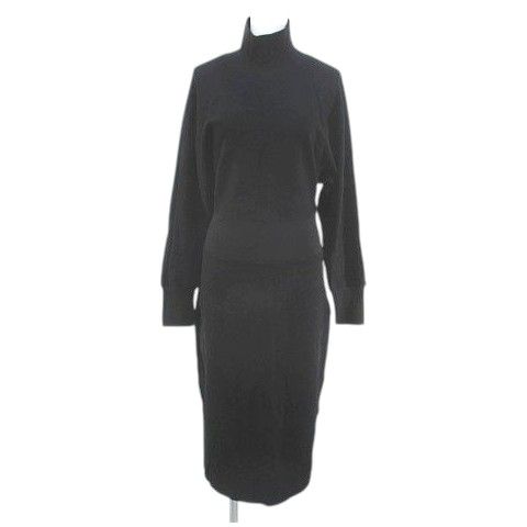 セオリー Theory 長袖 ミモレ丈 タイトワンピース ワンピース ハイネック P 黒系 ブラック 日本製 ストレッチ スリット 無地