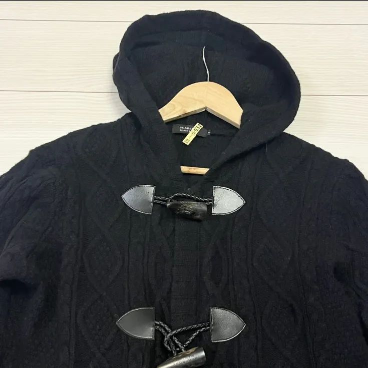極美品✨バーバリーブラックレーベル　ケーブルニット　ジャケット　フード　黒　L 美品/Lサイズ○BURBERRY BLACK LABEL バーバリーブラックレーベル