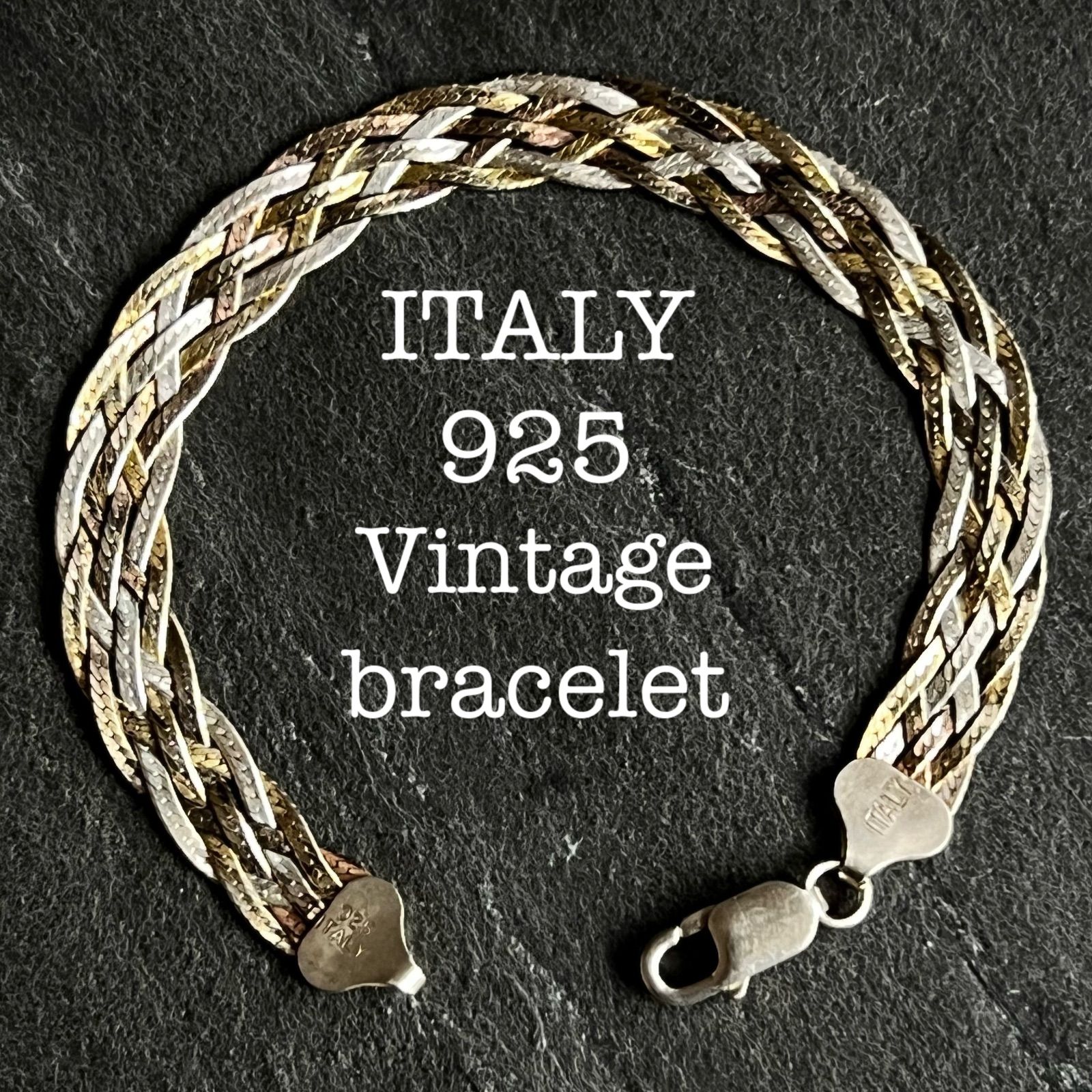イタリア製 SILVER シルバー925 ヴィンテージ 編み込み イタリアンシルバー デュアルトーン ブレスレット メンズ レディース ユニセックス スターリングシルバー Vintage Jewelry