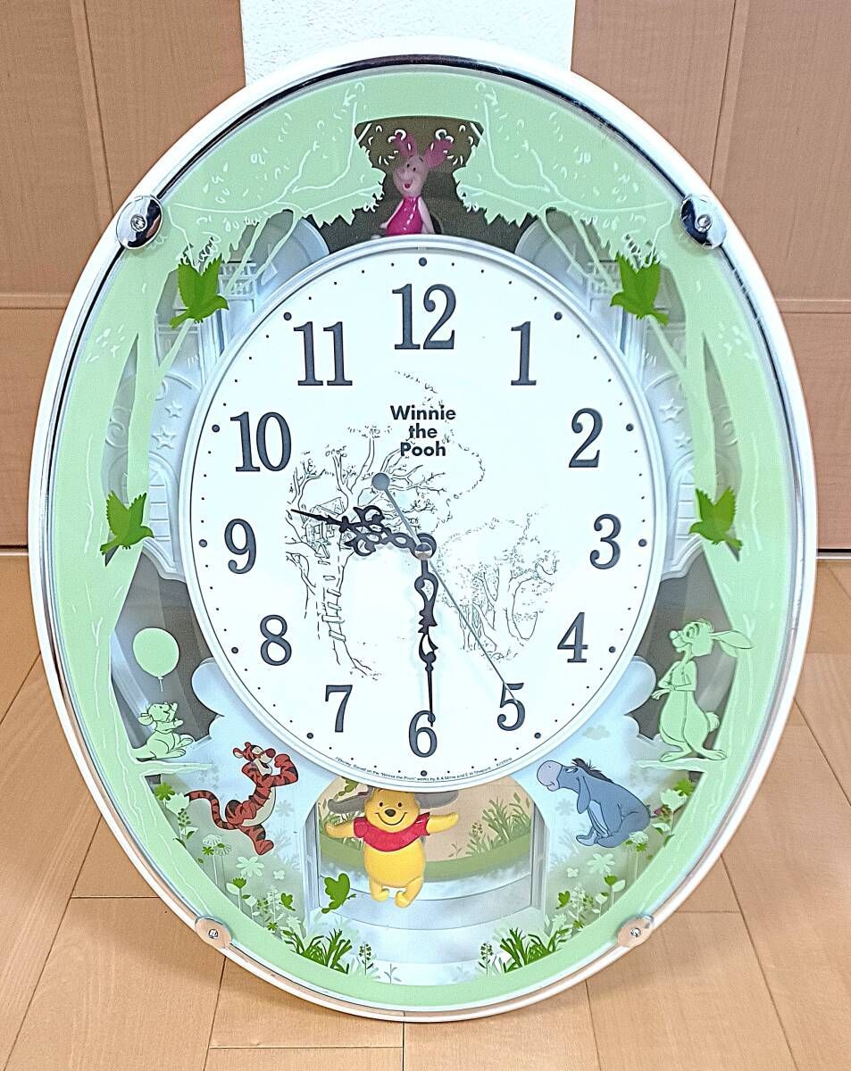 リズム くまのプーさん 電波掛時計 メロディ28曲 振り子時計 通電