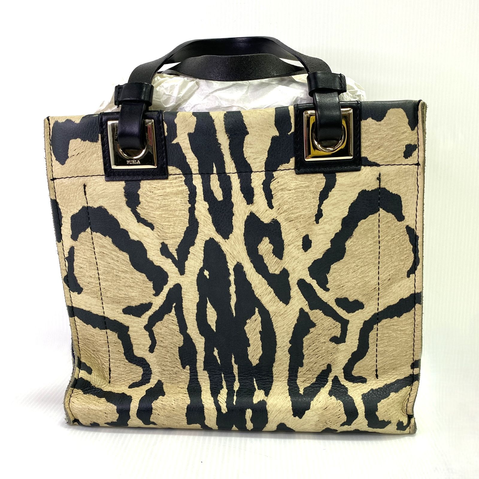 中古品】FURLA フルラ レディース レオパード バッグ ハンドバッグ 