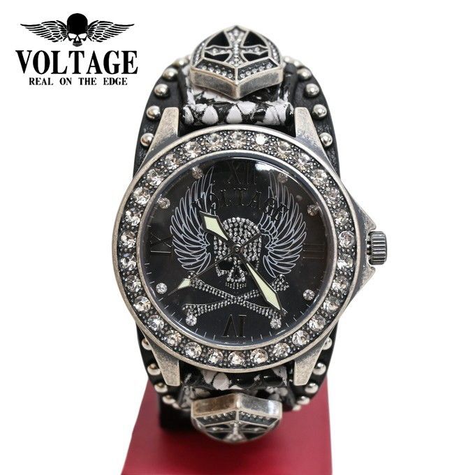 ヴォルテージ VOLTAGE 腕時計 VO 030 AS 02 B ウイングスカル WING SKULL ブラック色
