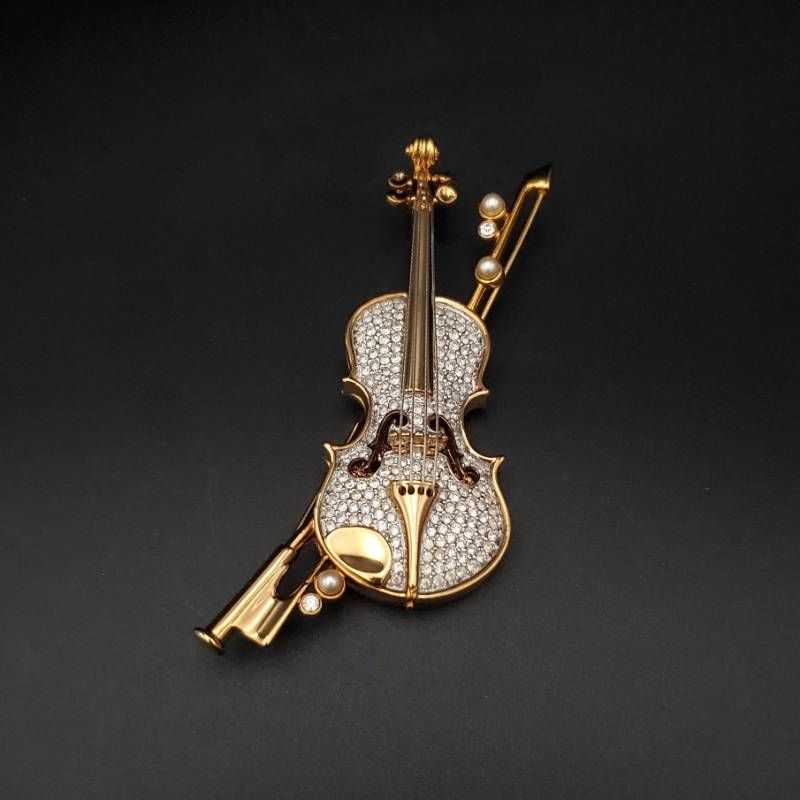 美品 SWAROVSKI スワロフスキー ブローチ バイオリン ヴァイオリン