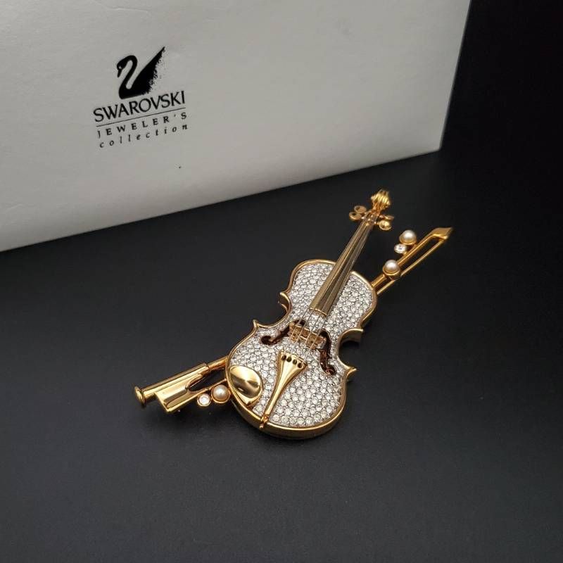 美品 SWAROVSKI スワロフスキー ブローチ バイオリン ヴァイオリン