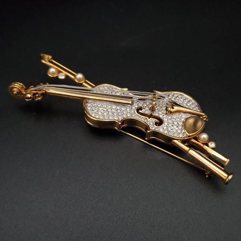 美品 SWAROVSKI スワロフスキー ブローチ バイオリン ヴァイオリン