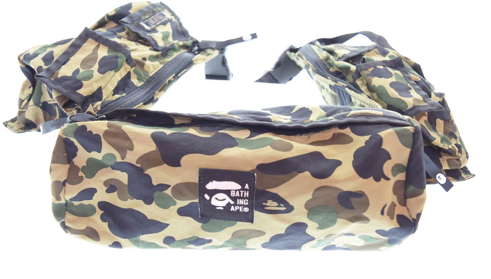 アベイシングエイプ A BATHING APE 90年代 初期 3連ウエストバッグ ボディバッグ カモ柄 バッグ メンズバッグ ウエストポーチ マルチ 103 B 181