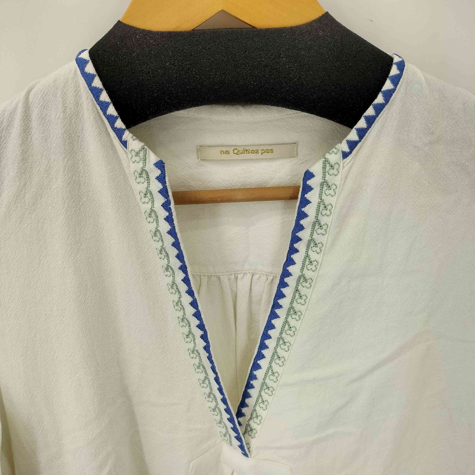 NE QUITTEZ PAS(ヌキテパ) Crimp Cotton Check Embroidery Flare Cuff Dress レディース JPN：M 【中古】【ブランド古着バズストア】 ヌキテパ NE QUITTEZ PAS Crimp Cotton Check Embroidery Flare Cuff