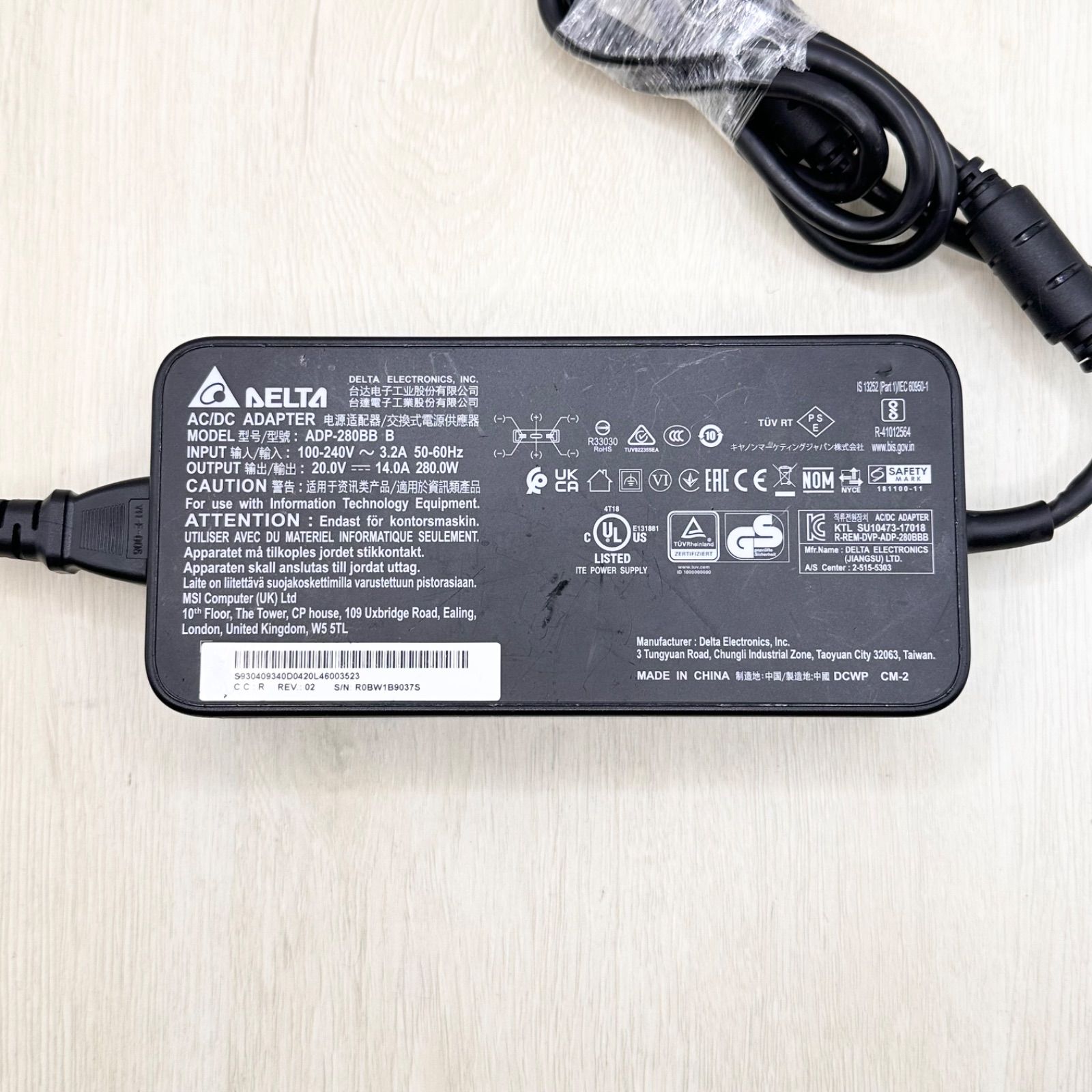 ADP-280 BB B DELTA デルタ MSI ACアダプター 280 W 電源アダプター 充電器 ゲーミングノートPC Vector GP 66 HX 76 Raider GE 77 Titan GT 20 V 60-01214-1347