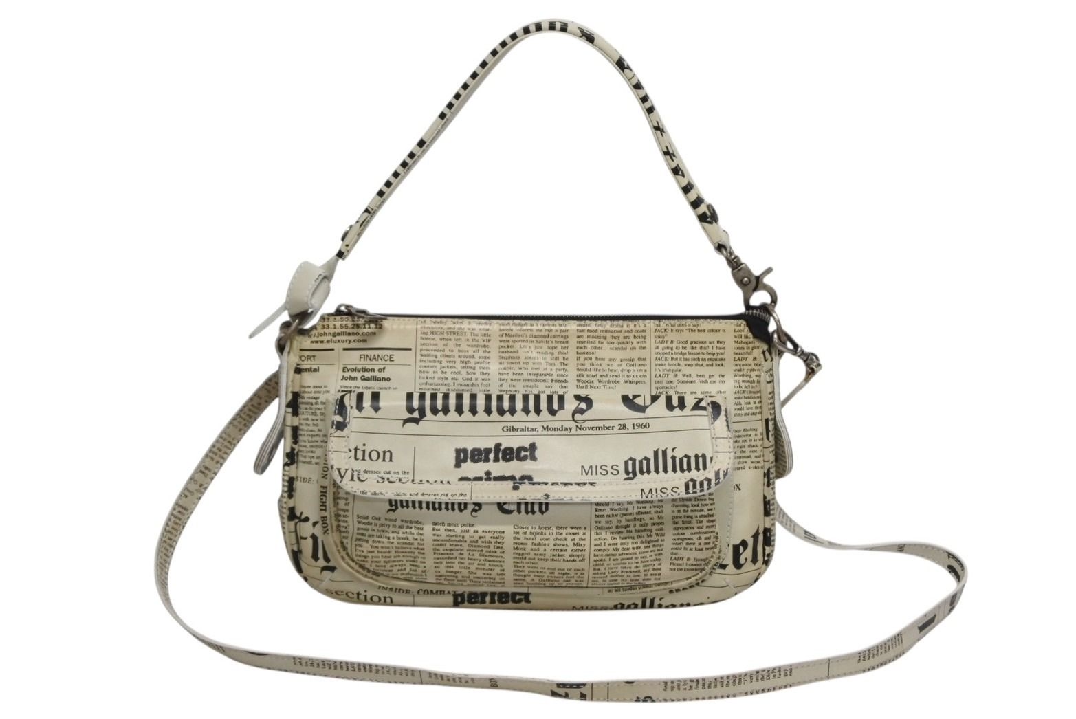 Galliano ガリアーノ ニュースペーパー 2 WAYショルダーバッグ ホワイト ブラック アーカイブ 4 b 010380