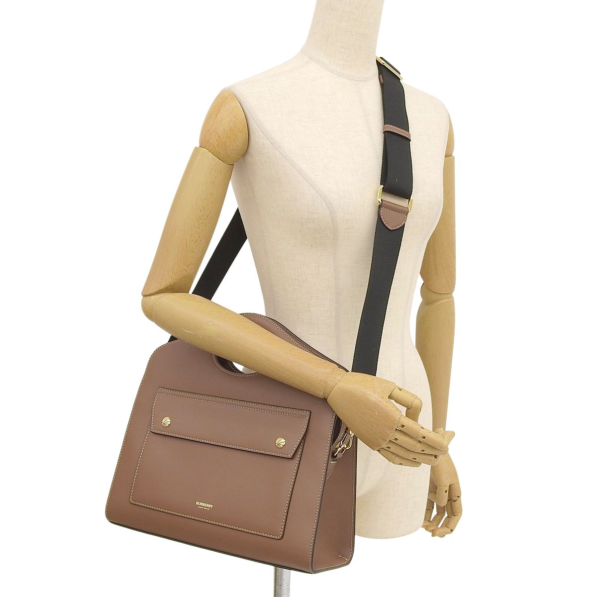 BURBERRY(バーバリー) ミディアム トップステッチ ポケットバッグ ハンドバッグ 2WAY ショルダー 肩掛け レザー ブラウン茶 ゴールド金具 80367451 レディース 40802169317【中古】【アラモード】 BURBERRY(バーバリー) ミディアム トップステッチ ポケットバッグ