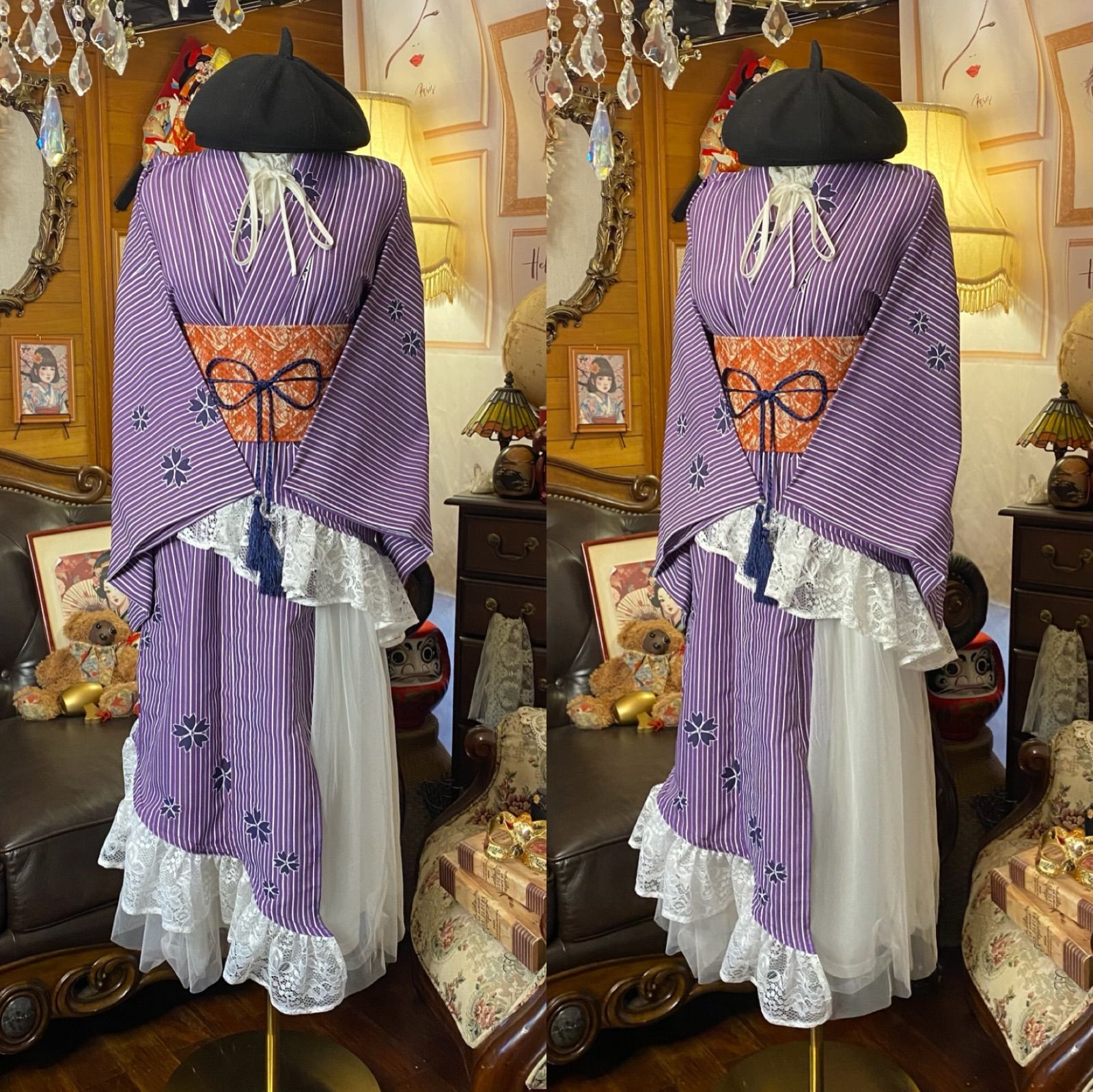 単衣着物 2way アシンメトリー ガウン 羽織り ドレス ワンピース