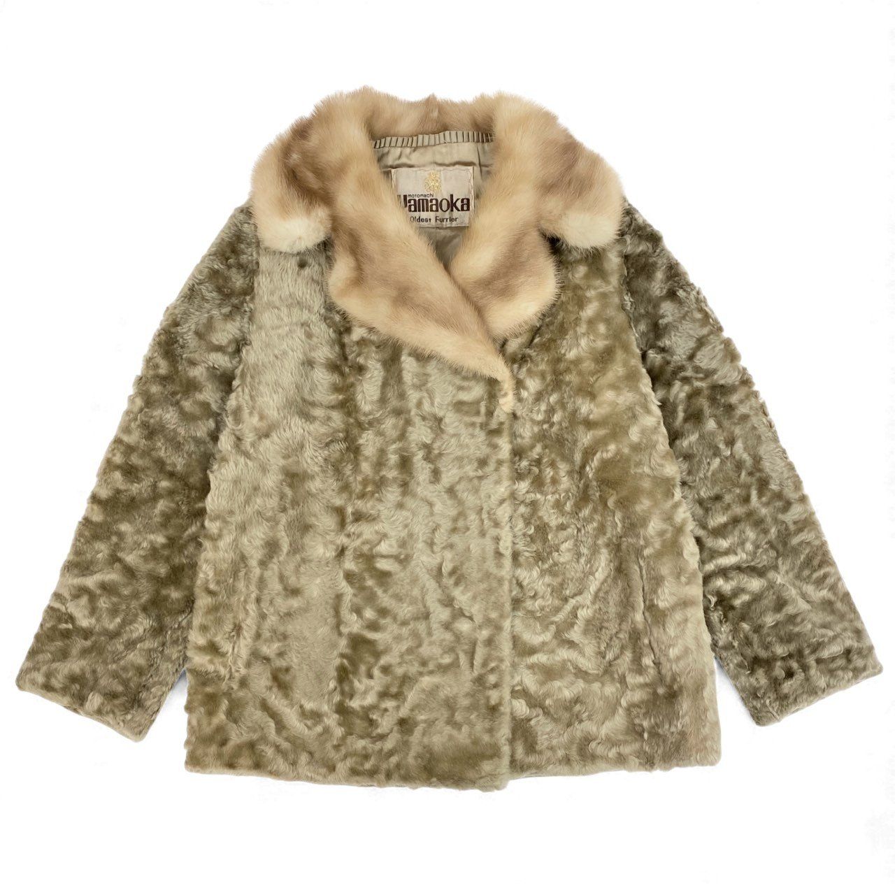 ミンク毛皮ファーコート11号サイズ 33l14 パステルミンク × カラクルラム ファーコート サイズ11号