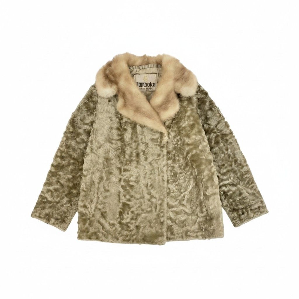 33l14 パステルミンク × カラクルラム ファーコート サイズ11号