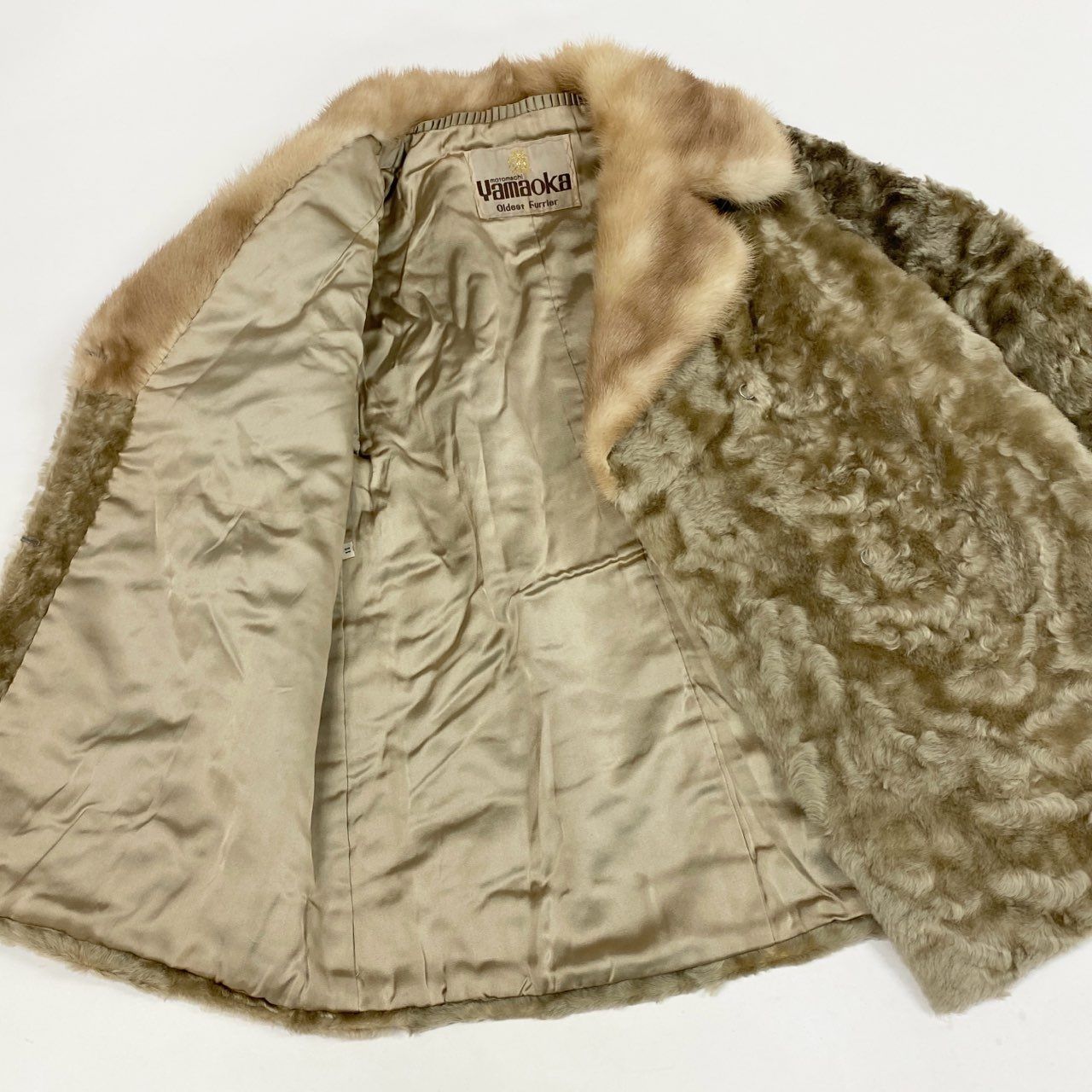 33l14 パステルミンク × カラクルラム ファーコート サイズ11号