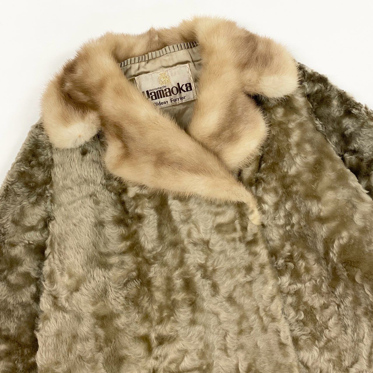 【美品】MINK ミンクコート 11号サイズ 33l14 パステルミンク × カラクルラム ファーコート サイズ11号