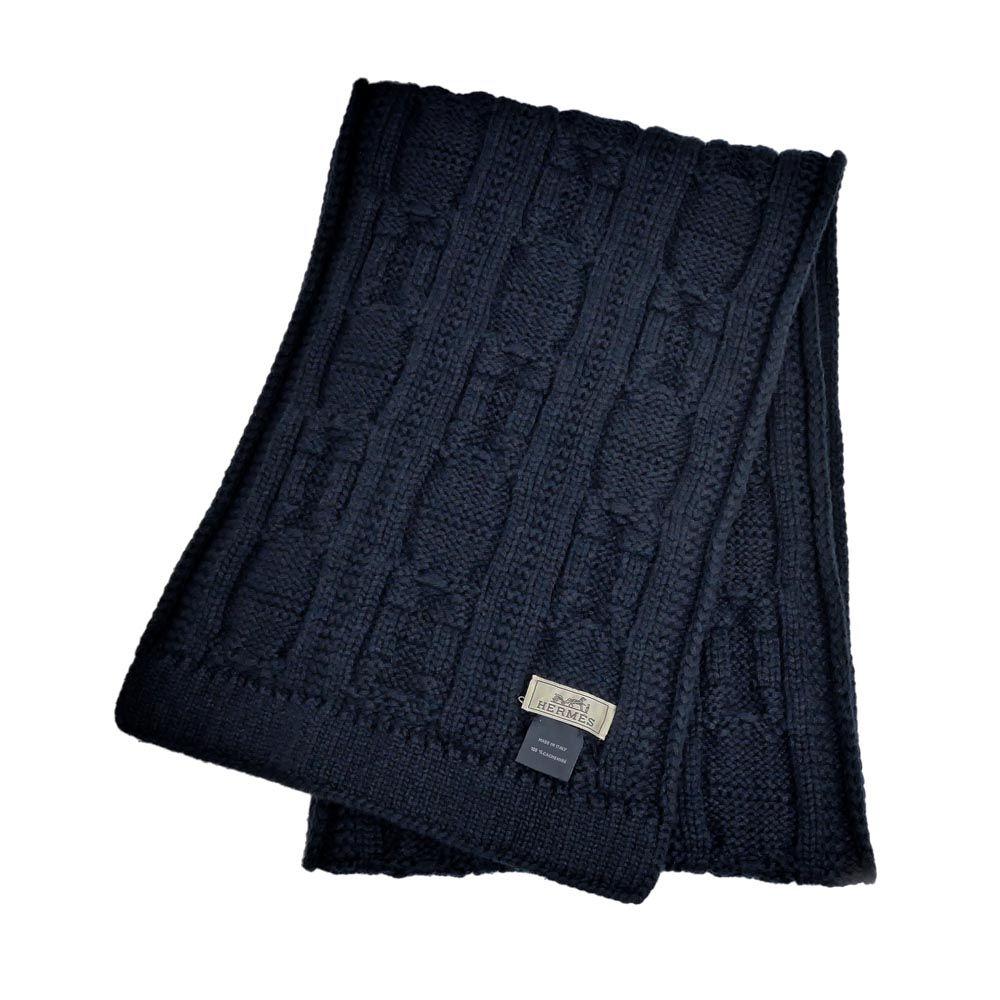 名東】エルメス マフラー シェーヌダンクル ネイビー カシミヤ100
