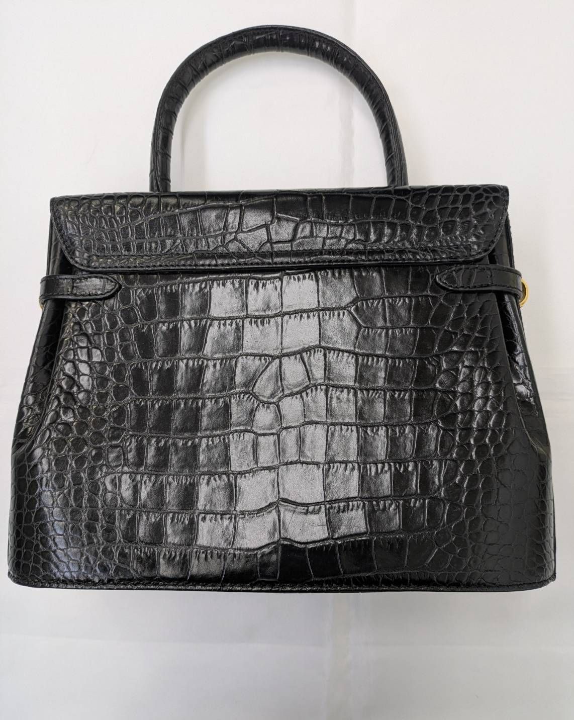 N【希少】バリー BALLY ハンドバッグ クロコ型押し ブラック 巾着袋