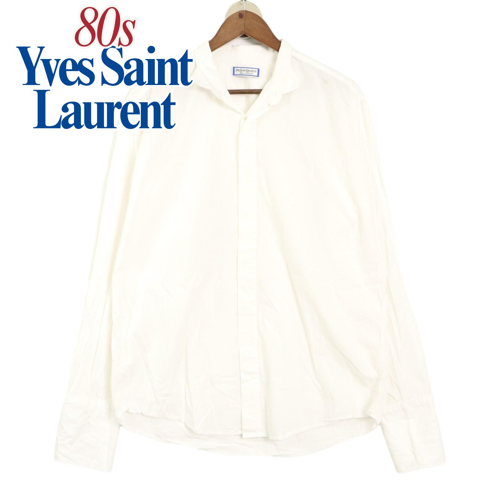 80s オールド Yves Saint Laurent pour homme スタンドカラー 白シャツ 