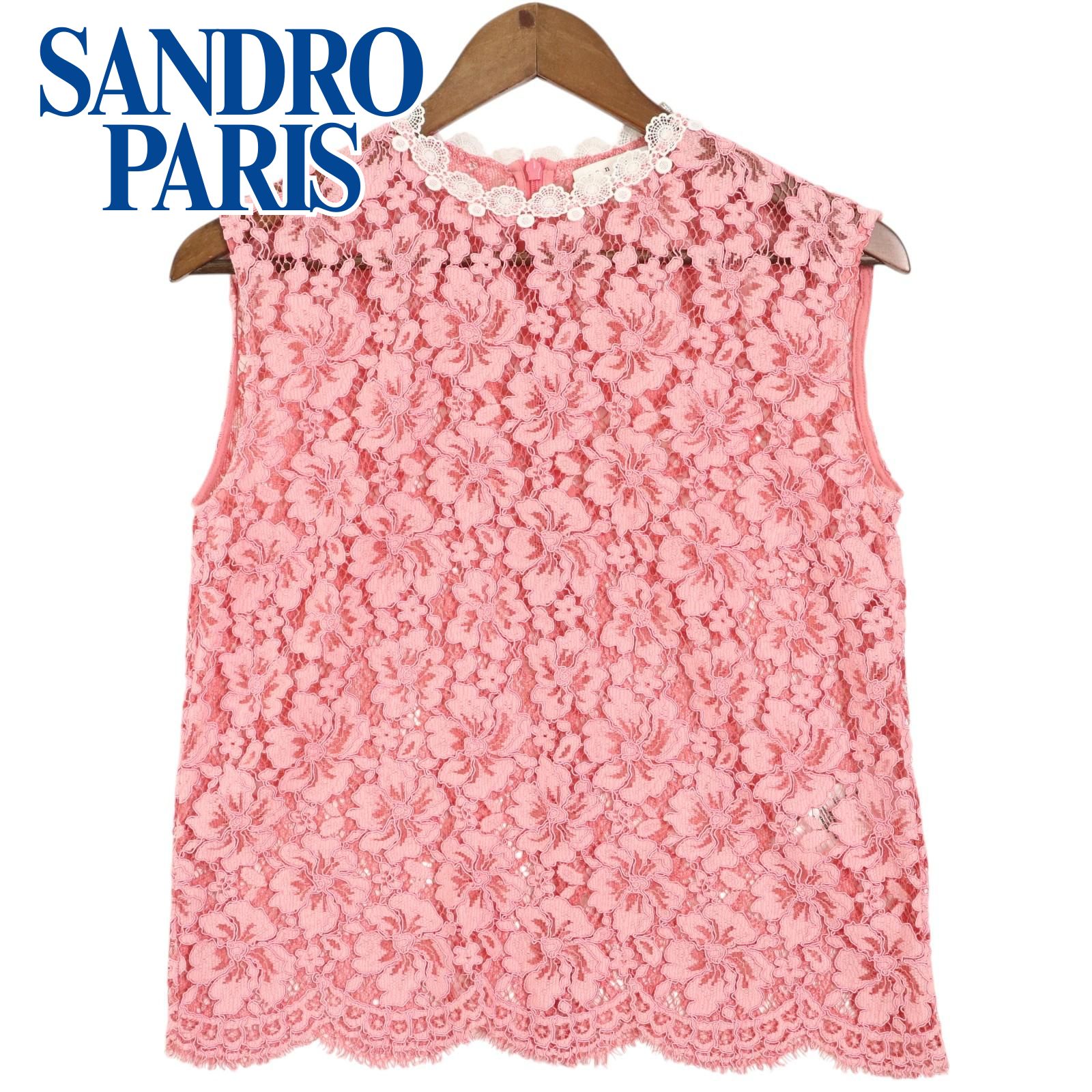 SANDRO PARIS 花柄 総レース ノースリーブ トップ ピンク 1 / サンドロ 