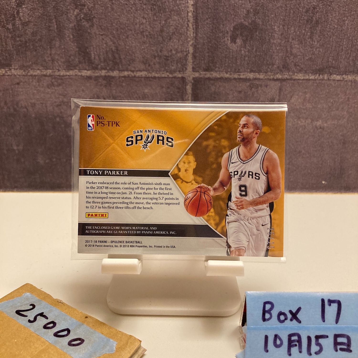 2017 18 Panini Opulence Tony Parker 直筆サインカード San Antonio Spurs パッチ カード
