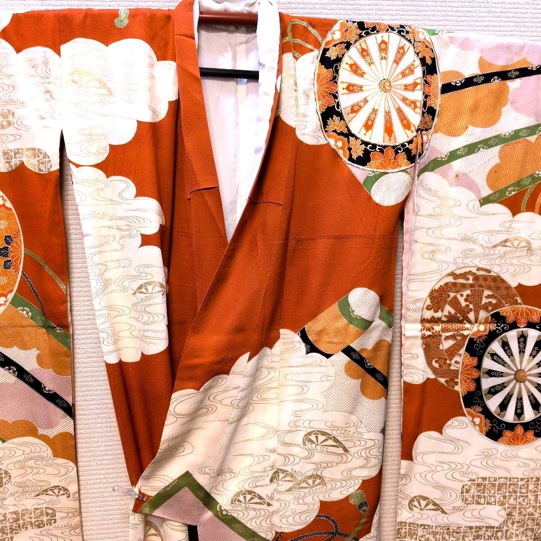 振袖 正絹 アンティーク 大輪の花模様 オレンジ 振袖 正絹 アンティーク 大輪の花模様 オレンジ
