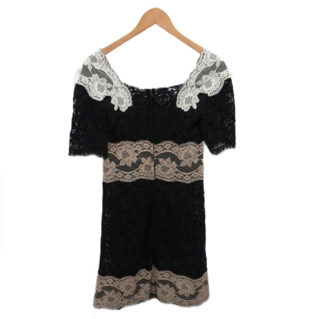 ドルチェ ガッバーナ ドルガバ DOLCE GABBANA ワンピース 半袖 ミモレ ロング レース 絹 シルク 36 黒 ブラック 白 ホワイト ベージュ F 6 FD 8 T
