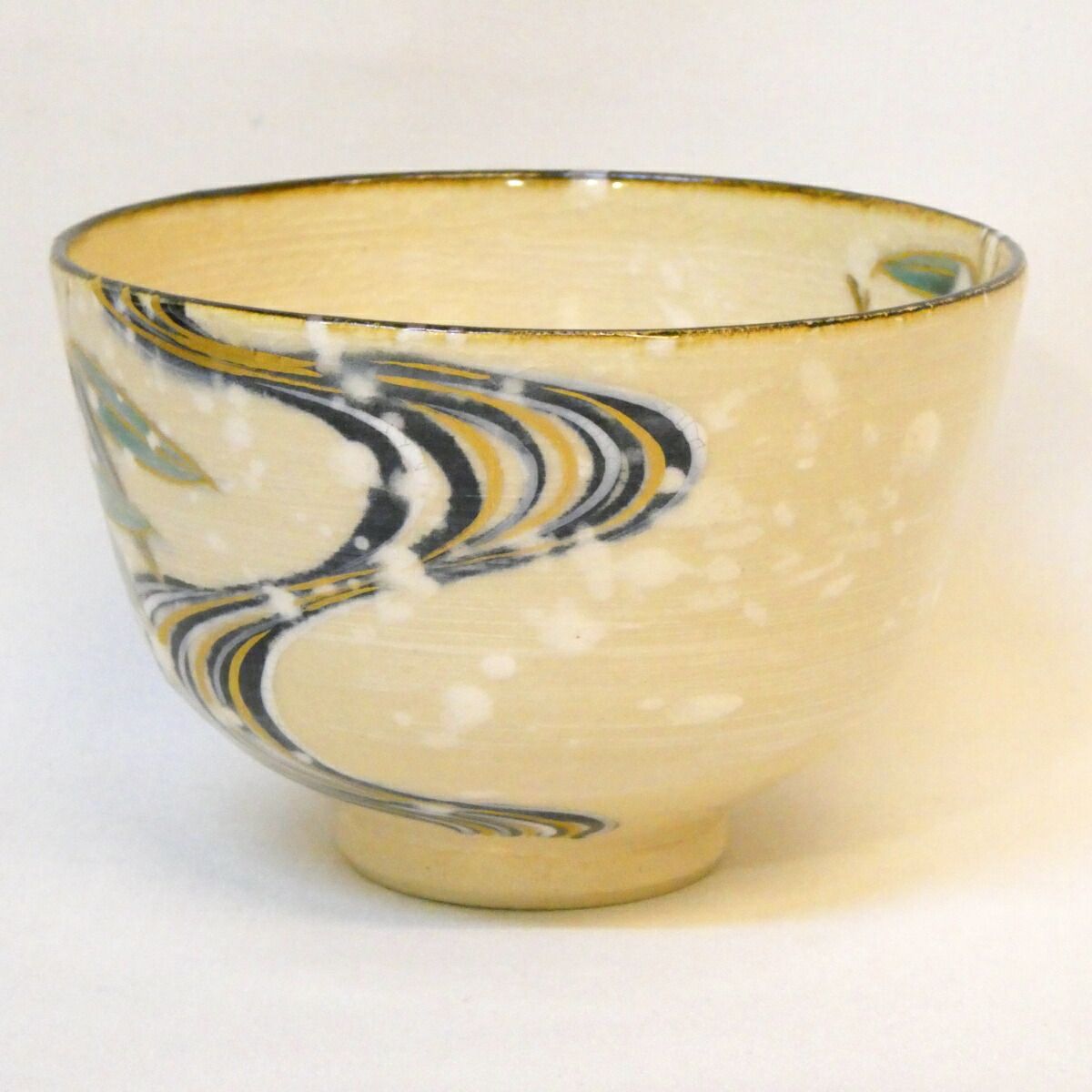 十二月の特売品】山川敦司作 乾山写 雪笹絵 お買い得品 茶碗 茶道具