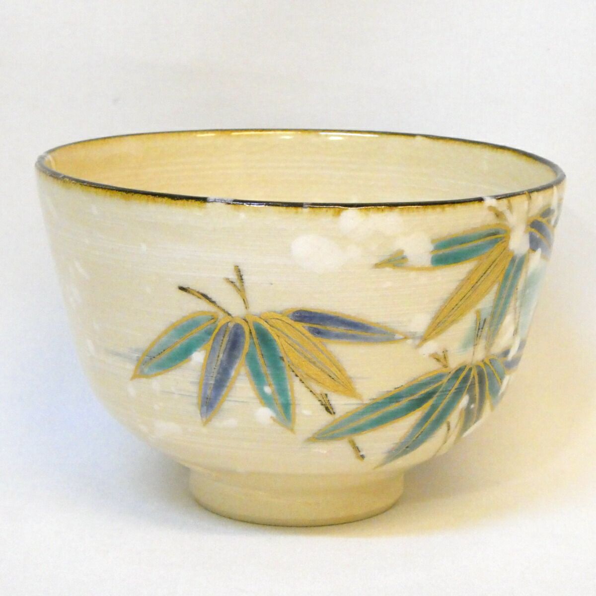 十二月の特売品】山川敦司作 乾山写 雪笹絵 お買い得品 茶碗 茶道具