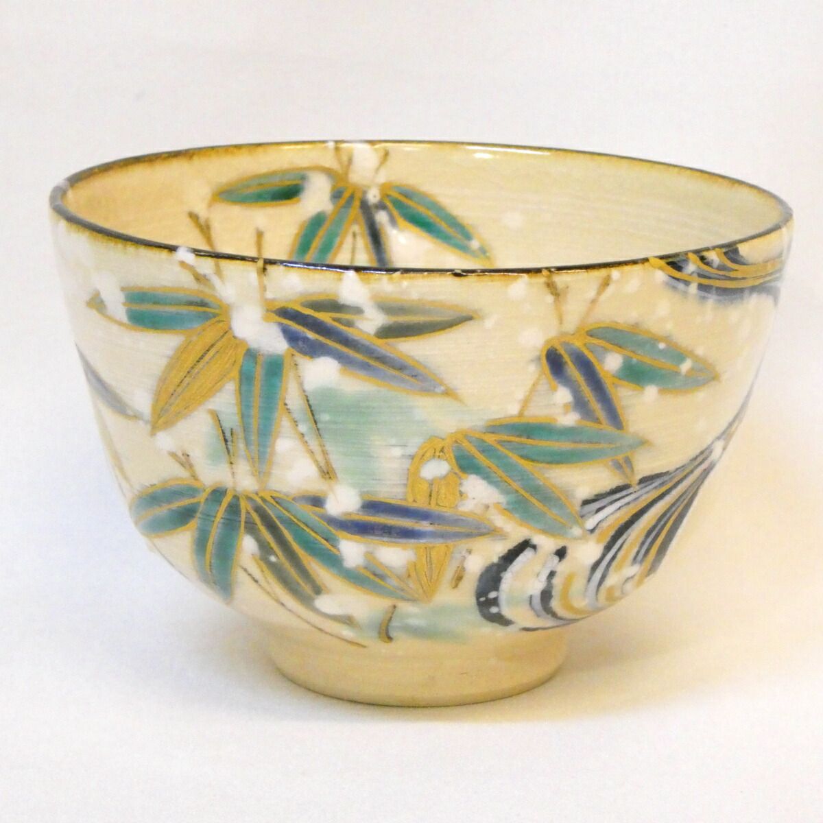 十二月の特売品】山川敦司作 乾山写 雪笹絵 お買い得品 茶碗 茶道具