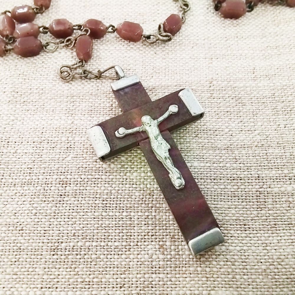 フランス ロザリオ 1900年代半ば パープルビーズ 紫色 カトリック