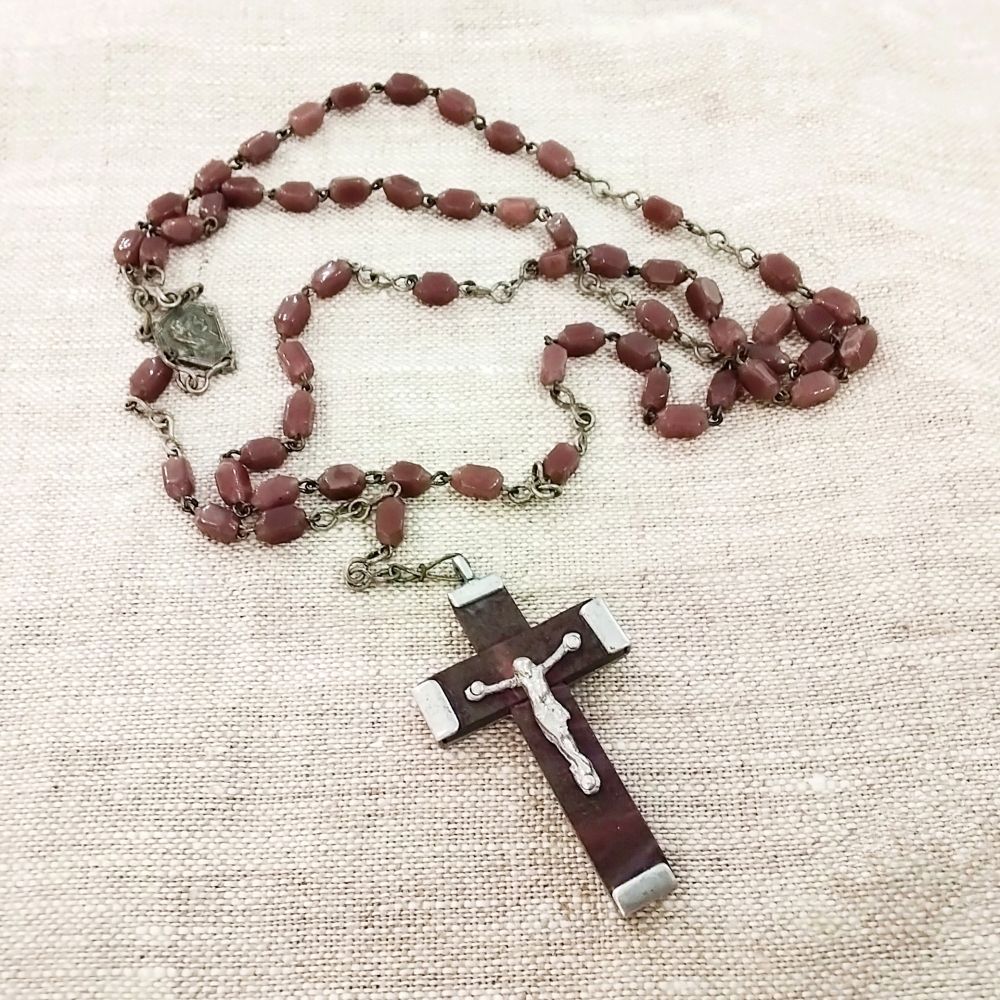 フランス ロザリオ 1900年代半ば パープルビーズ 紫色 カトリック