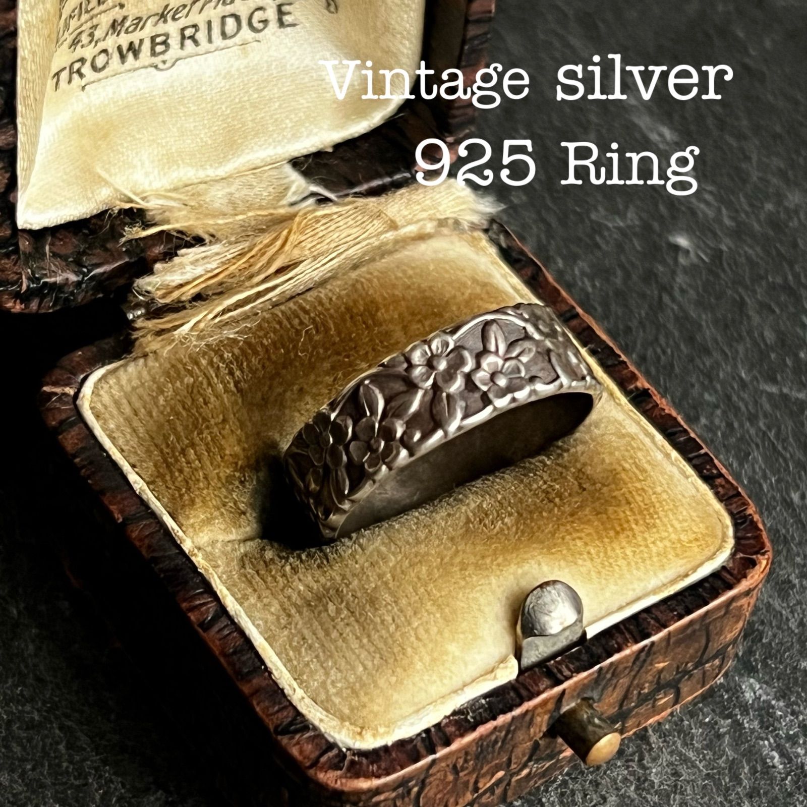 VINTAGE シルバー925 花彫刻 フラワーリーフ デザイン リング 925 刻印 