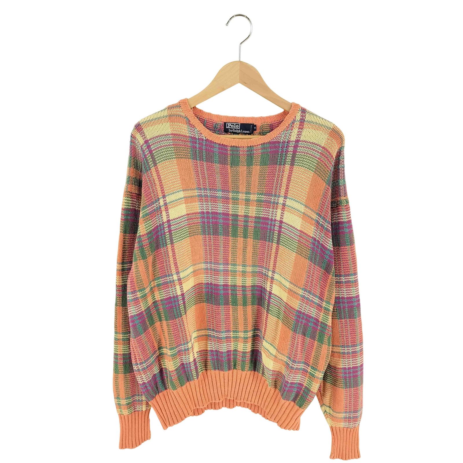 Polo by RALPH LAUREN(ポロバイラルフローレン) 90s マルチカラー チェックコットンニット メンズ JPN：XL 【中古】【ブランド古着バズストア】 ポロバイラルフローレン Polo by RALPH LAUREN 90s マルチカラー