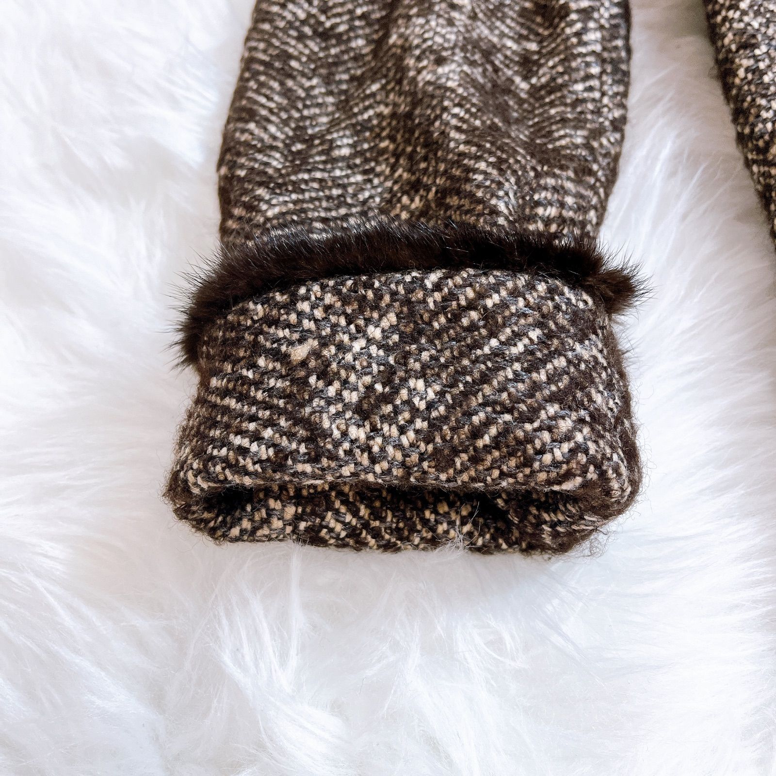 マックスマーラ ツイード モヘア シルク ミンクファーコート ベルト 42