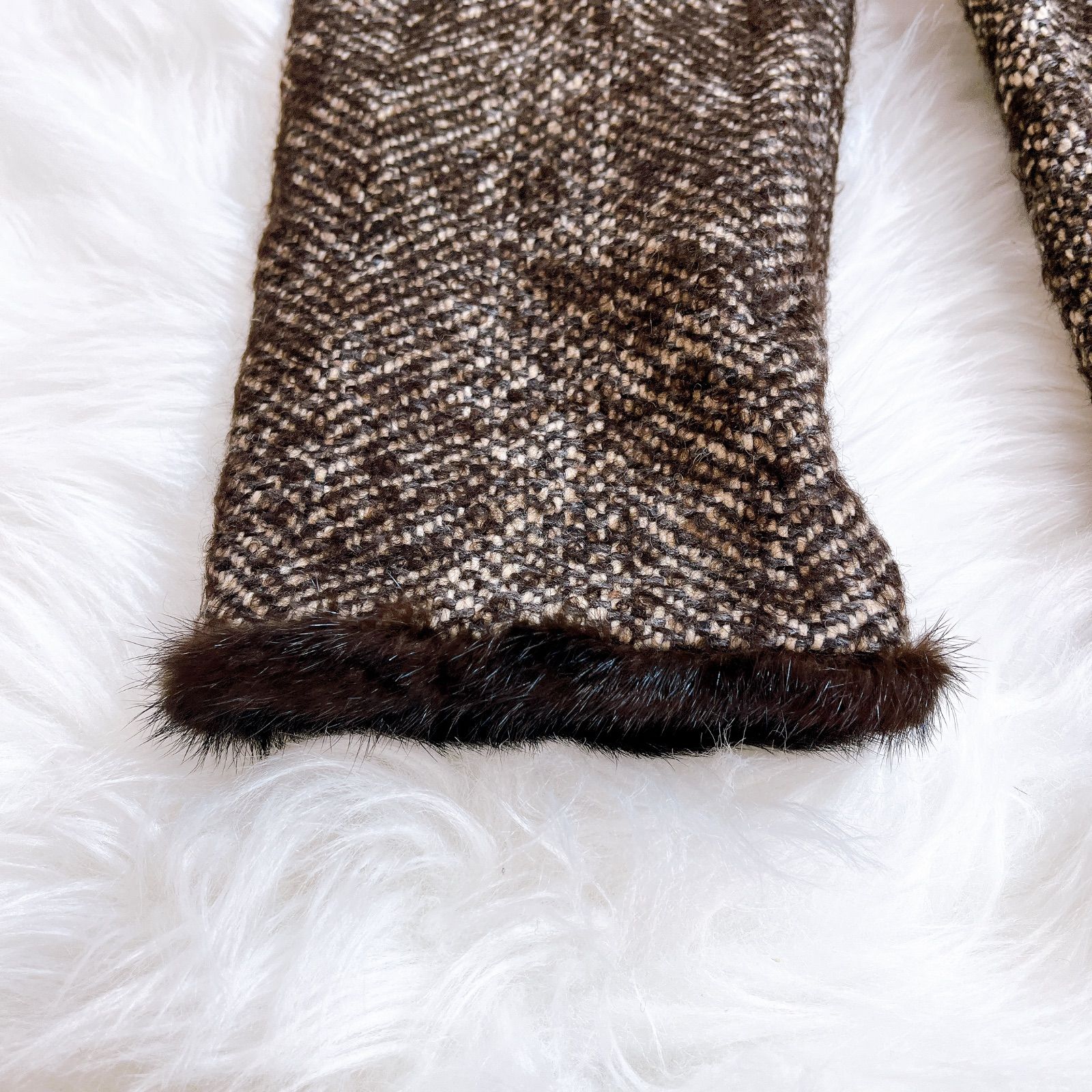 マックスマーラ ツイード モヘア シルク ミンクファーコート ベルト 42