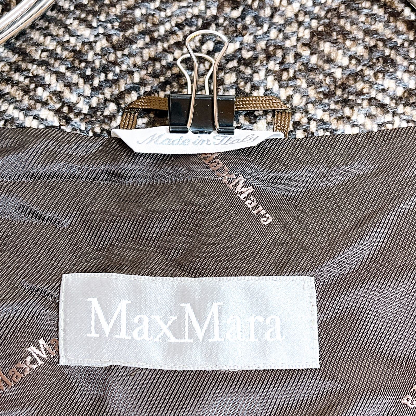 【美品】マックスマーラ ロングコート ツイード ベルト付き モヘア シルク L 美品】マックスマーラ ロングコート ツイード ベルト付き モヘア