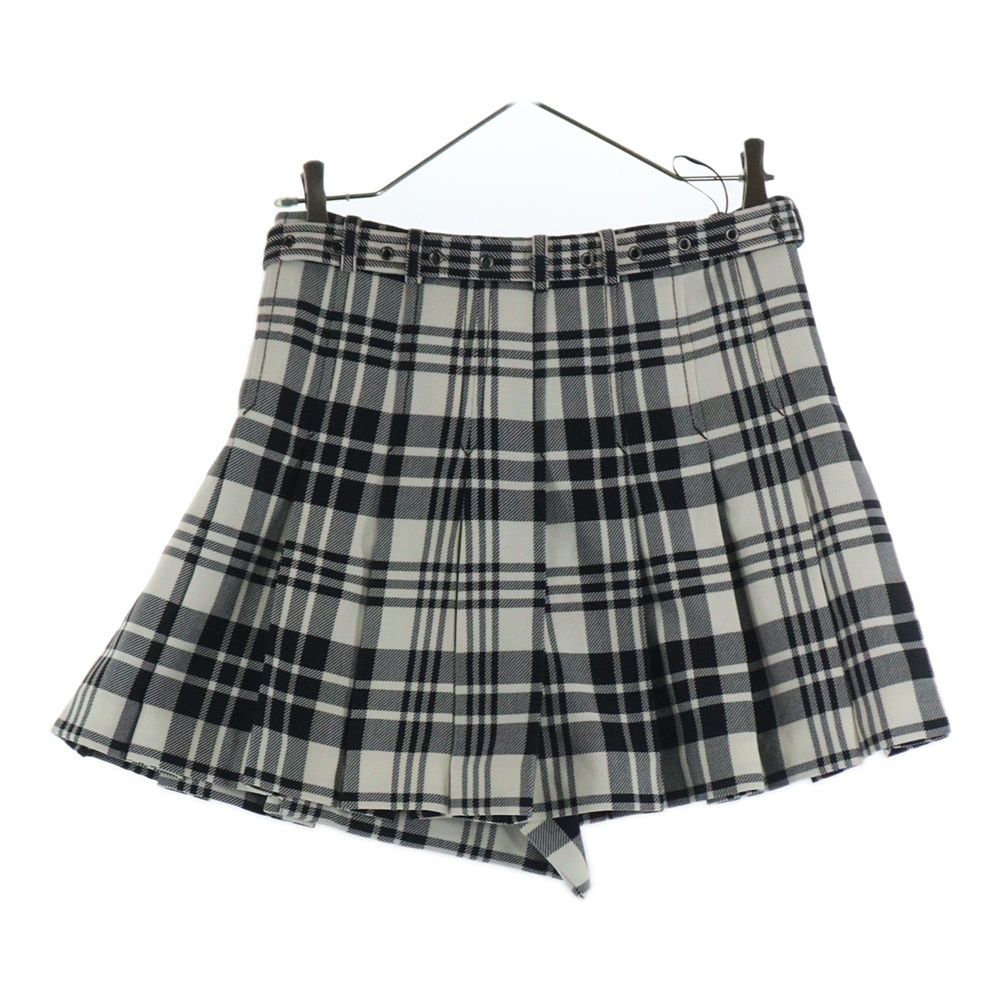 【美品】　ディオール　チェック　ミニスカート Christian Dior (クリスチャンディオール) ベルト付 ウール チェック