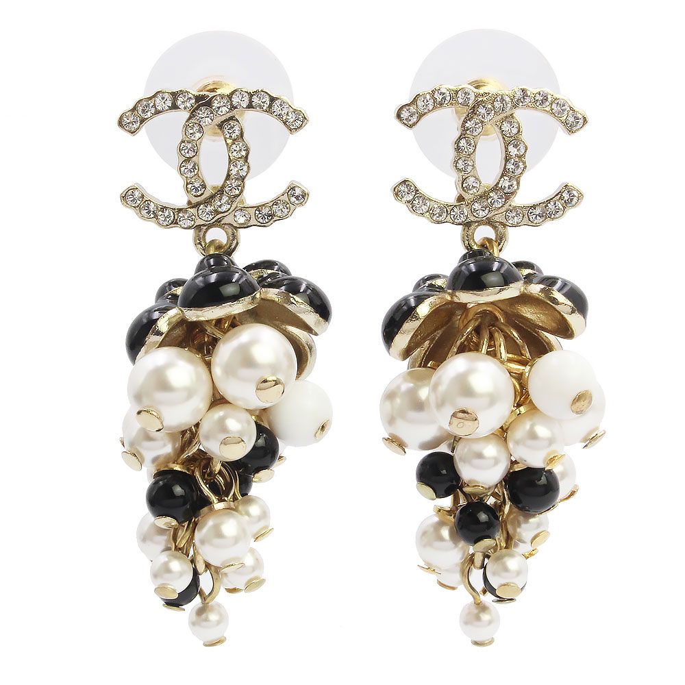 シャネル ココマーク パール ラインストーン ぶどう ピアス ゴールド