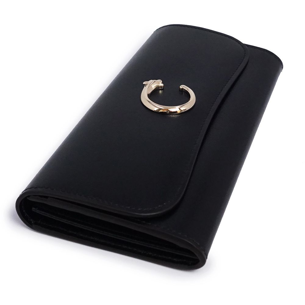 （未使用　展示品）カルティエ Cartier パンテール ドゥ カルティエ フラップ付インターナショナル ウォレット 二つ折り長財布 カーフスキン レザー ブラック ライトゴールド金具 L3002043 カルティエ パンテール ドゥ カルティエ フラップ付インターナショナル
