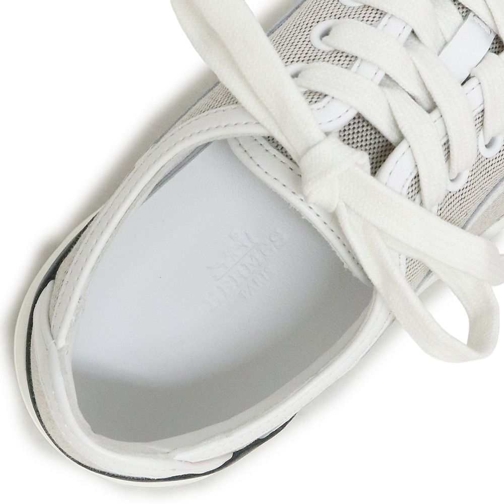 （新品・未使用品）エルメス HERMES ゲット スニーカー シューズ 靴 #36 23/23.5cm トワルアッシュ キャンバス カーフスキン レザー Prunoir プリュノワール Blanc ブラン ホワイト 箱付 エルメス ゲット スニーカー シューズ 靴 #36 23/23.5cm トワル