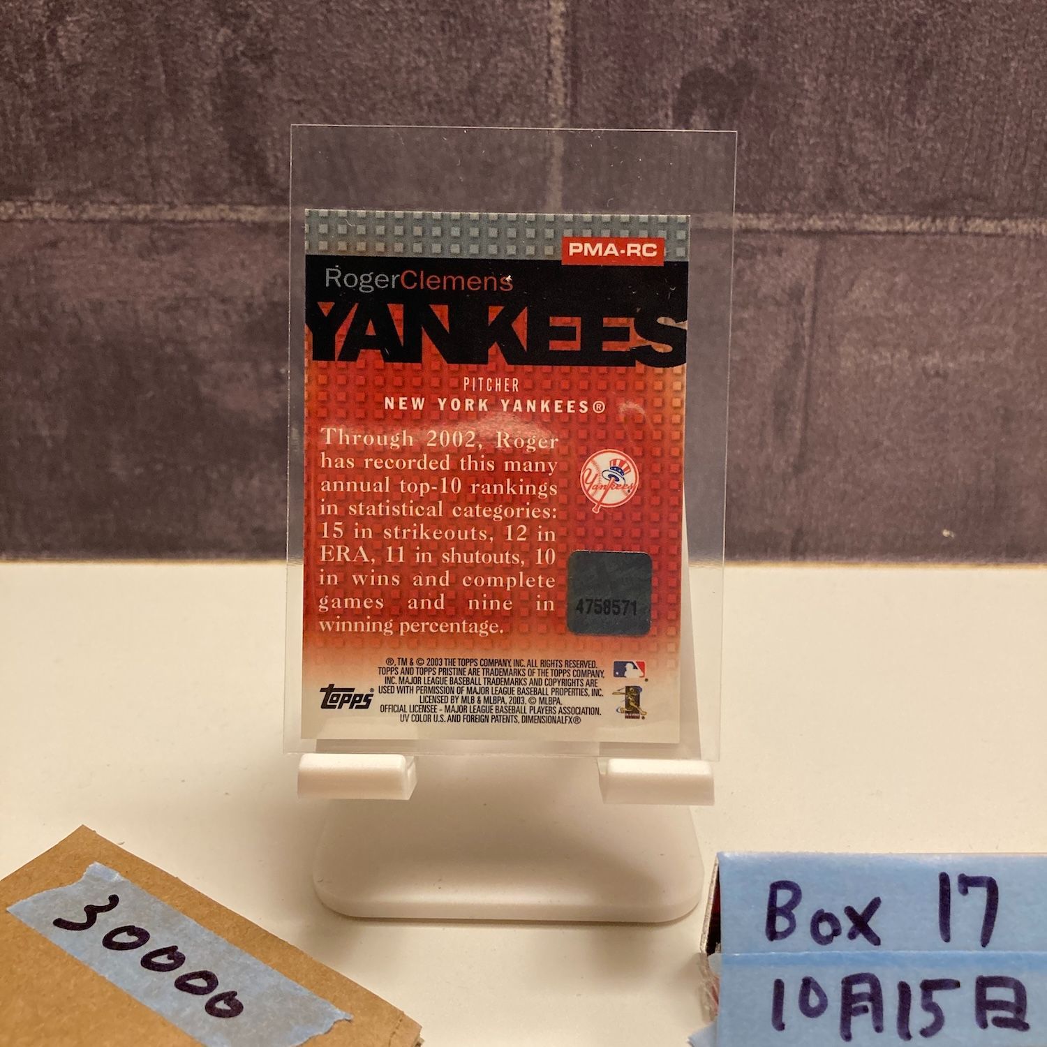 2003 Topps Pristine Roger Clemens 直筆サインカード New York 