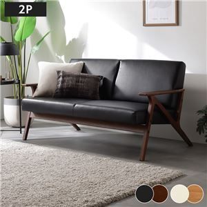 2人掛 天然木フレーム レザー調ソファ ブラック 幅139 cm ソファ レザーソファ 1人暮らし 2人暮らし DINKS